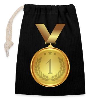 Goldmedaille der Sieger - Number 1 - Verschließbarer Geschenkbeutel aus Baumwolle (14x20cm) - Schwarz - Vorne