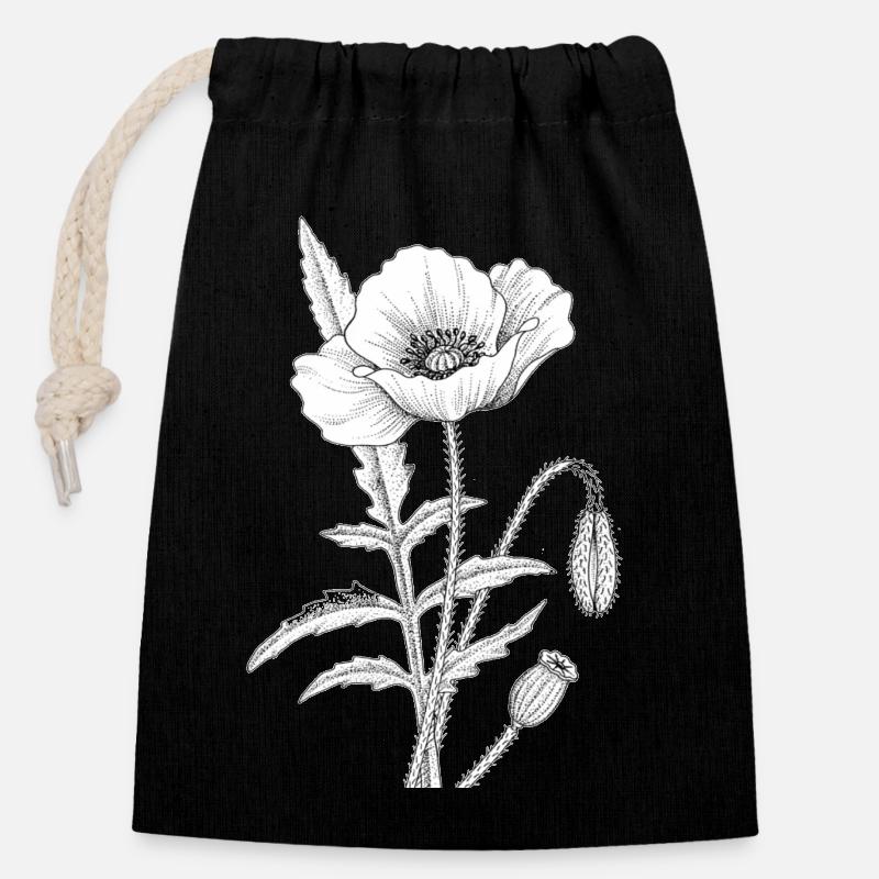 Coquelicot - Sac cadeau en coton avec cordon (14 x 20 cm) - noir