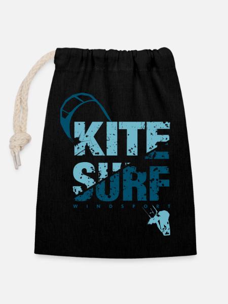 KITE SURF 3 - Verschließbarer Geschenkbeutel aus Baumwolle (14x20cm) - Schwarz
