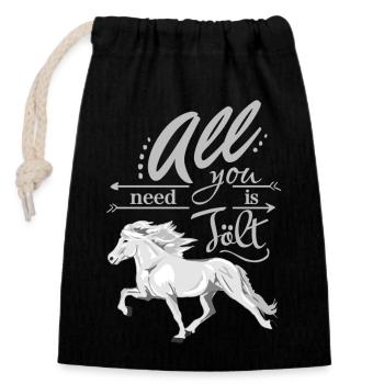 Schimmel Isländer weiß: All you need is Tölt - Verschließbarer Geschenkbeutel aus Baumwolle (14x20cm) - Schwarz - Vorne