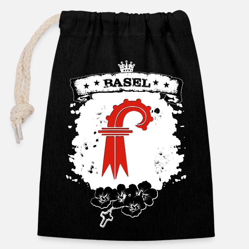 Basel Canton - Closable cotton gift bag (14x20cm) - black