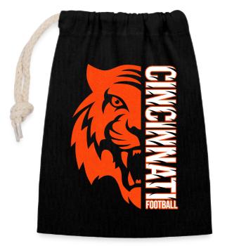 Cincinnati Football – Tiger Power Design - Verschließbarer Geschenkbeutel aus Baumwolle (14x20cm) - Schwarz - Vorne