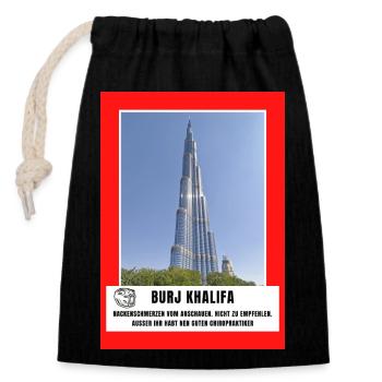 Burj Khalifa - Verschließbarer Geschenkbeutel aus Baumwolle (14x20cm) - Schwarz - Vorne