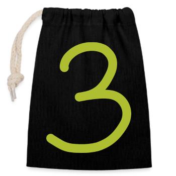 3 Numéro trois anniversaire vert - Sac cadeau en coton avec cordon (14 x 20 cm) - noir - Devant