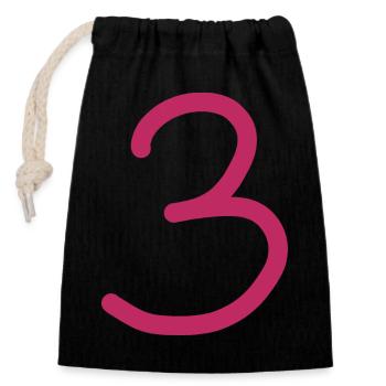 3 Numéro trois numéro anniversaire - Sac cadeau en coton avec cordon (14 x 20 cm) - noir - Devant