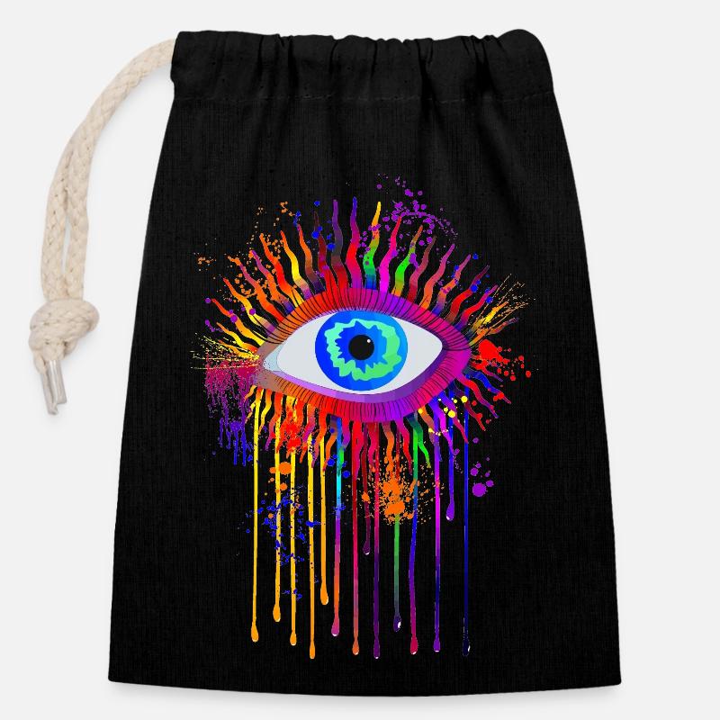oeil - Sac cadeau en coton avec cordon (14 x 20 cm) - noir
