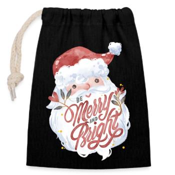Sweet Santa Claus lettering Be Merry and Bright - Closable cotton gift bag (14x20cm) - black - Front