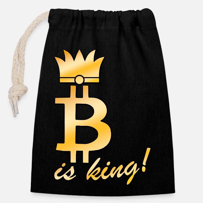 bitcoin is king - Verschließbarer Geschenkbeutel aus Baumwolle (14x20cm) - Schwarz