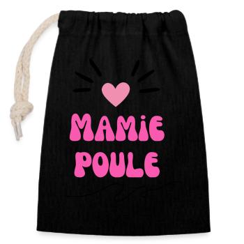 Super mamie poule - Sac cadeau en coton avec cordon (14 x 20 cm) - noir - Devant