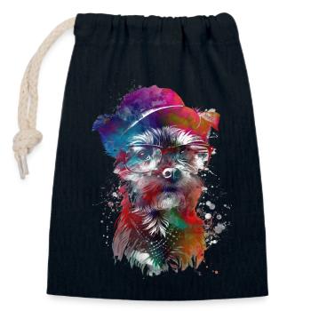 Dog hipster graphic art #dog - Closable cotton gift bag (14x20cm) - navy - Front