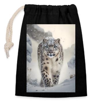 Snow Leopard - Closable cotton gift bag (14x20cm) - black - Front