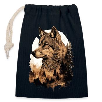Wolf Wolfskopf Natur Wildnis Wald Bäume Kunst - Verschließbarer Geschenkbeutel aus Baumwolle (14x20cm) - Navy - Vorne