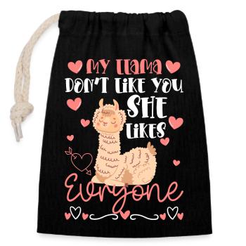 Lama Fluffy Laine de fourrure - Sac cadeau en coton avec cordon (14 x 20 cm) - noir - Devant