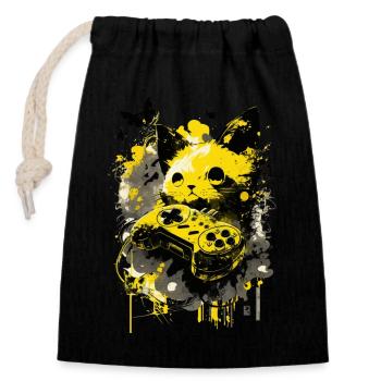 Chat de jeu – Style graffiti - Sac cadeau en coton avec cordon (14 x 20 cm) - noir - Devant