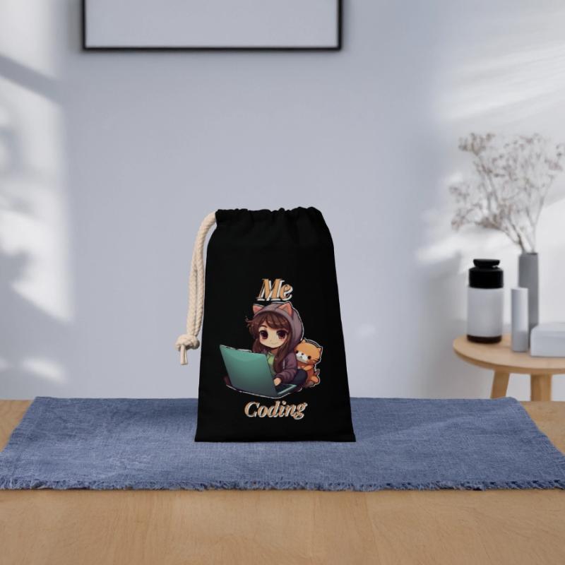 « Code Cutie: Codage de fille inspiré de l’anime » Sac cadeau en coton avec cordon (14 x 20 cm)