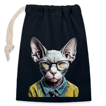 Hipster-Katze Ziggy - Verschließbarer Geschenkbeutel aus Baumwolle (14x20cm) - Navy - Vorne