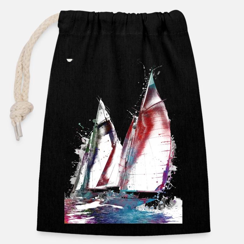 Sailing sport art #sailing - Closable cotton gift bag (14x20cm) - black