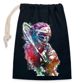 Lacrosse player sport #lacrosse - Closable cotton gift bag (14x20cm) - navy - Front