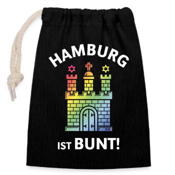 Hamburg Ist Bunt! (Hamburger Wappen / PNG) - Verschließbarer Geschenkbeutel aus Baumwolle (14x20cm) - Schwarz - Vorne