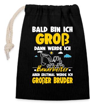 Nachwuchs Verkünden Werde Großer Bruder Bagger - Verschließbarer Geschenkbeutel aus Baumwolle (14x20cm) - Schwarz - Vorne