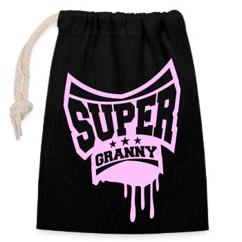 Super Granny Stempel Oma Graffiti Großmutter - Verschließbarer Geschenkbeutel aus Baumwolle (14x20cm) - Schwarz - Vorne