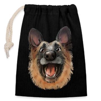 Chien de berger - Sac cadeau en coton avec cordon (14 x 20 cm) - noir - Devant