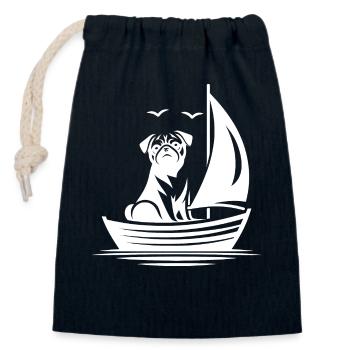 Pug Silhouette Voilier Minimaliste - Sac cadeau en coton avec cordon (14 x 20 cm) - bleu marine - Devant