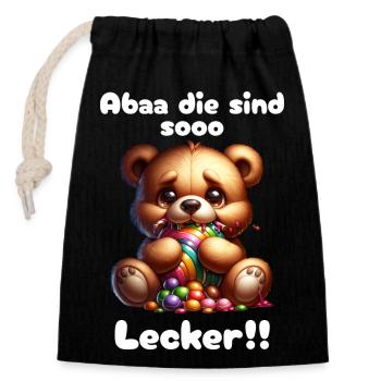 Abaa die sind sooo lecker – Süßer Teddy - Verschließbarer Geschenkbeutel aus Baumwolle (14x20cm) - Schwarz - Vorne