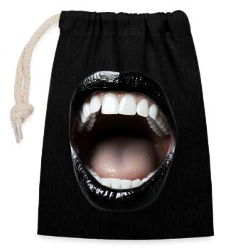 Offener Mund mit schwarzem Lippenstift - Verschließbarer Geschenkbeutel aus Baumwolle (14x20cm) - Schwarz - Vorne