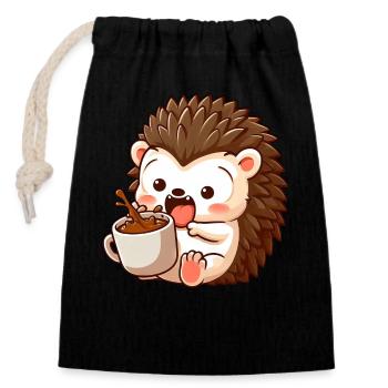 hérisson caféine bande dessinée drôle hérisson choqué - Sac cadeau en coton avec cordon (14 x 20 cm) - noir - Devant