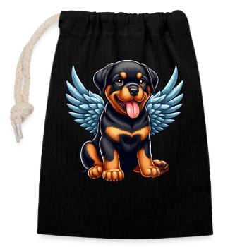 Süßer Rottweiler Engel Chibi Cartoon - Verschließbarer Geschenkbeutel aus Baumwolle (14x20cm) - Schwarz - Vorne