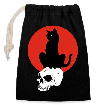 Black Cat and Red Sun - Closable cotton gift bag (14x20cm) - black - Front