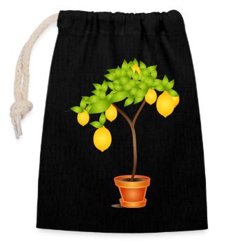 Mediterranes Zitronenbäumchen Motiv im Topf - Verschließbarer Geschenkbeutel aus Baumwolle (14x20cm) - Schwarz - Vorne