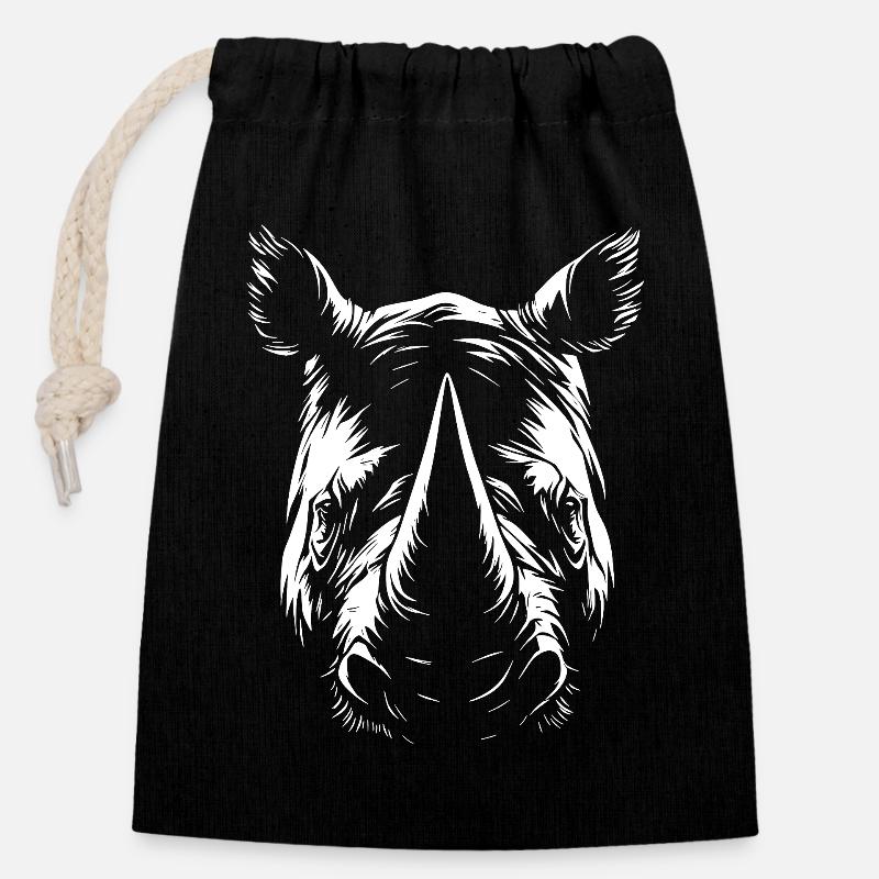 Rhino white - Closable cotton gift bag (14x20cm) - black