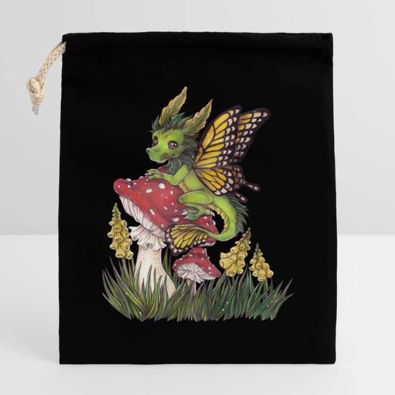 Forest Dragon on Toadstool Cute Butterfly Closable cotton gift bag (14x20cm)