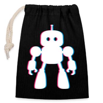 Roboter 3D-Effekt – Zukunft trifft KI Design - Verschließbarer Geschenkbeutel aus Baumwolle (14x20cm) - Schwarz - Vorne