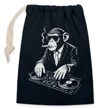 DJ Monkey in Suit playing music - Closable cotton gift bag (14x20cm) - navy - Front