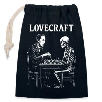 HP Lovecraft Schachduell mit Skelett - Verschließbarer Geschenkbeutel aus Baumwolle (14x20cm) - Navy - Vorne