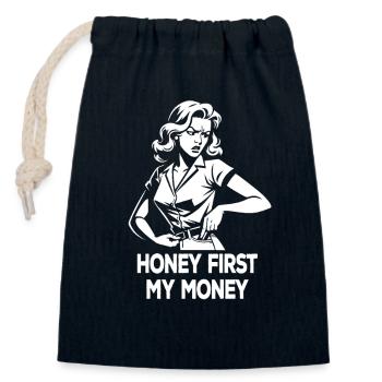 Honey First My Money für fleißige Freiberufler - Verschließbarer Geschenkbeutel aus Baumwolle (14x20cm) - Navy - Vorne