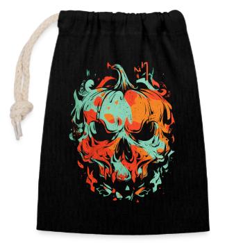 Horror Kürbis Schädel – Grunge Art Design - Verschließbarer Geschenkbeutel aus Baumwolle (14x20cm) - Schwarz - Vorne