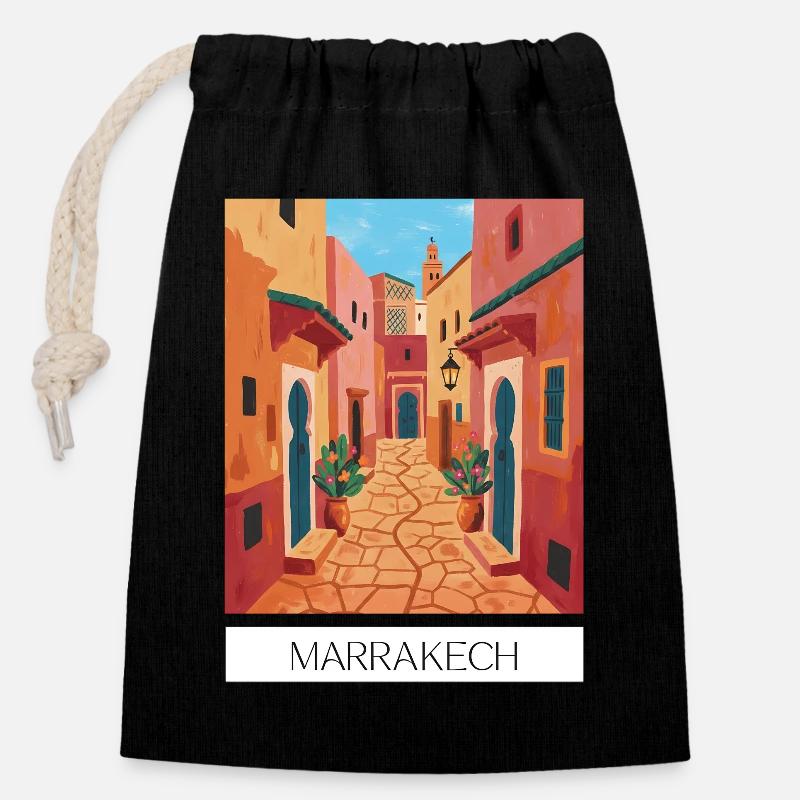 Marrakesch Farbenzauber - Verschließbarer Geschenkbeutel aus Baumwolle (14x20cm) - Schwarz