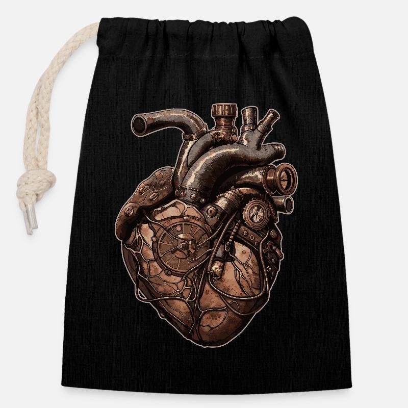 Steampunk Herz Biomechanik - Verschließbarer Geschenkbeutel aus Baumwolle (14x20cm) - Schwarz