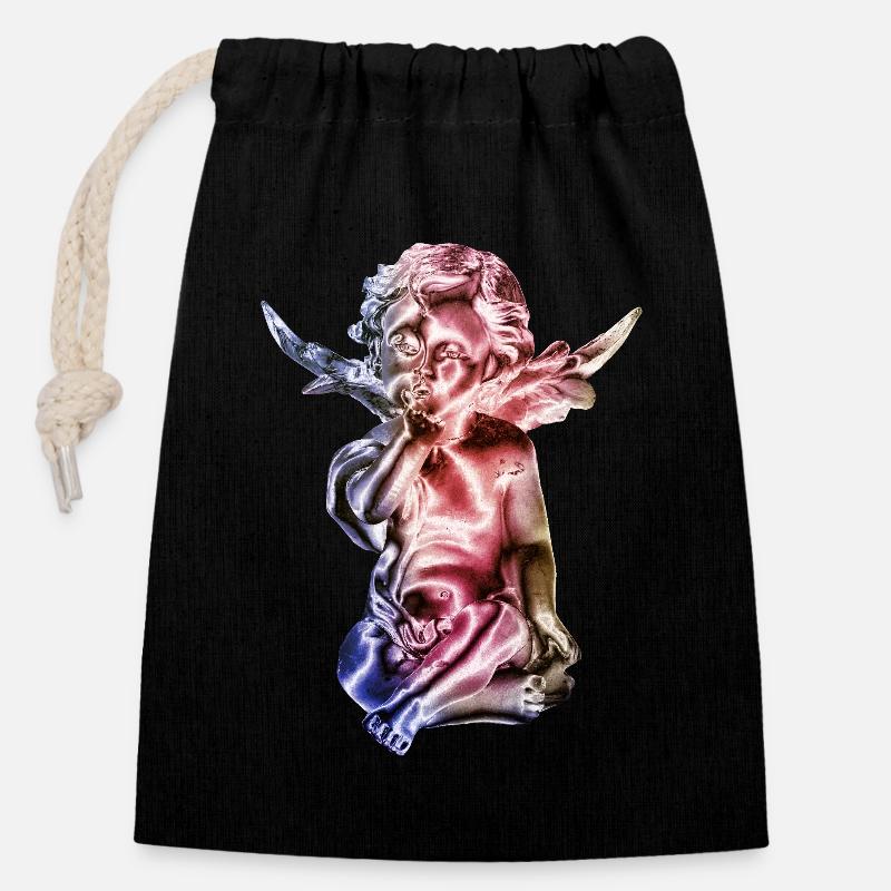 Angel Sculpture Gradient - Closable cotton gift bag (14x20cm) - black