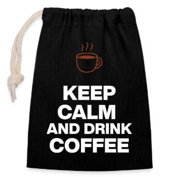 KEEP CALM AND DRINK COFFEE, OHNE KAFFEE GEHT NIX - Verschließbarer Geschenkbeutel aus Baumwolle (14x20cm) - Schwarz - Vorne