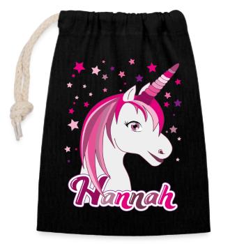 Hannah, nom de jeune fille, prénom préféré - Sac cadeau en coton avec cordon (14 x 20 cm) - noir - Devant