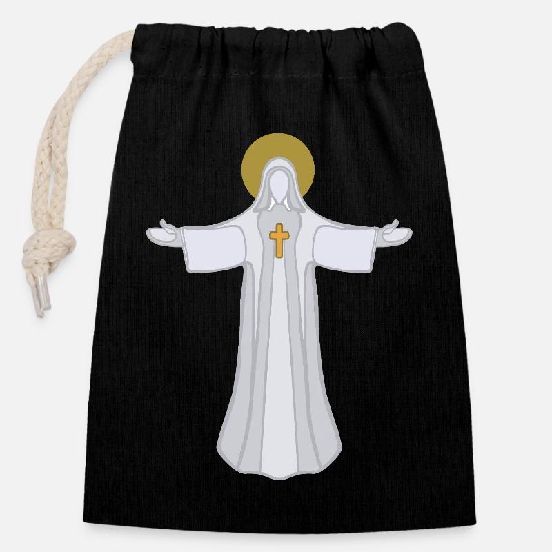 Saint Auréole Jésus à bras ouverts - Sac cadeau en coton avec cordon (14 x 20 cm) - noir