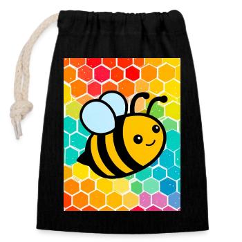abeille - Sac cadeau en coton avec cordon (14 x 20 cm) - noir - Devant