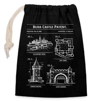Patent für den Bauplan der Burg Buda - Verschließbarer Geschenkbeutel aus Baumwolle (14x20cm) - Schwarz - Vorne