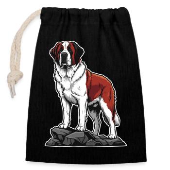 Chien Saint-Bernard sur Rocher Portrait Sauveteur - Sac cadeau en coton avec cordon (14 x 20 cm) - noir - Devant