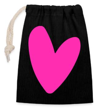 Powerful pink heart motif neon retro style - Closable cotton gift bag (14x20cm) - black - Front